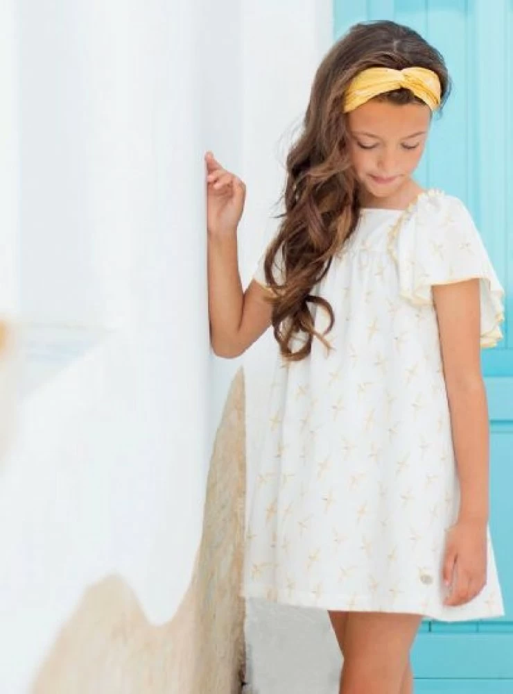 Vestido de Eve Children Blanco roto con pajaritos. P-V