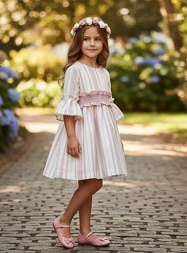 Vestido de rayas con media manga colección Porcelana