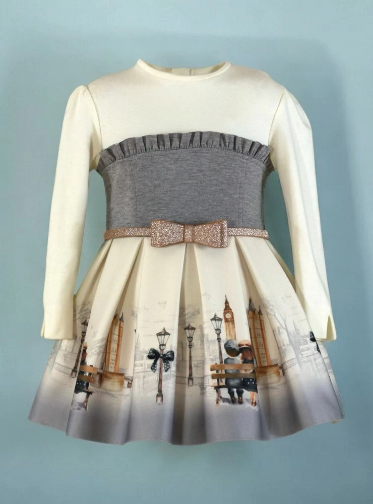 Vestido en tonos beige y gris colección London