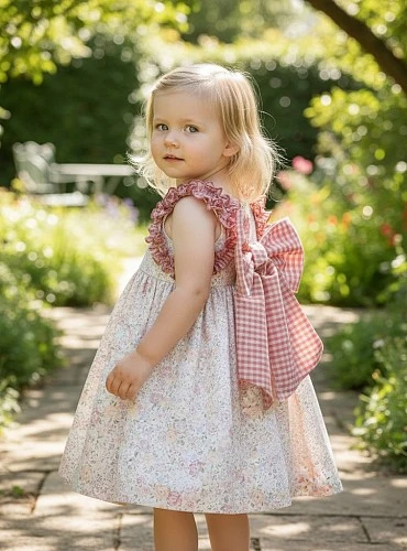 Vestido estampado floral con vichy colección Mayólica