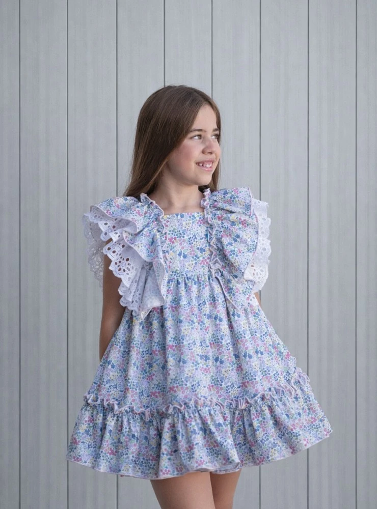 Vestido liberty con tira bordada colección Raspa