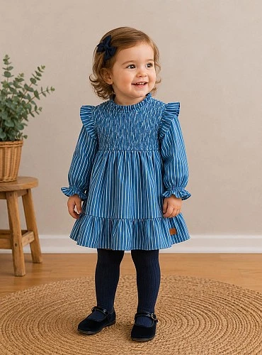 Vestido niña azul jean de rayas blancas