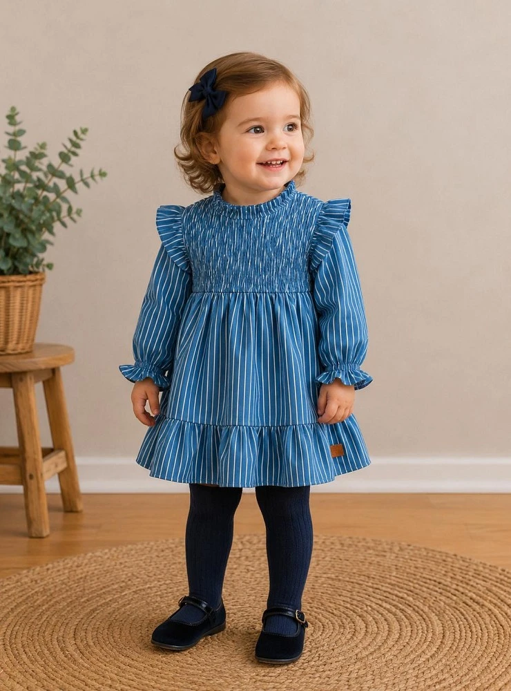 Vestido niña azul jean de rayas blancas