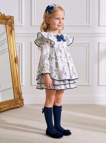 Vestido niña Toile de Jouy azul