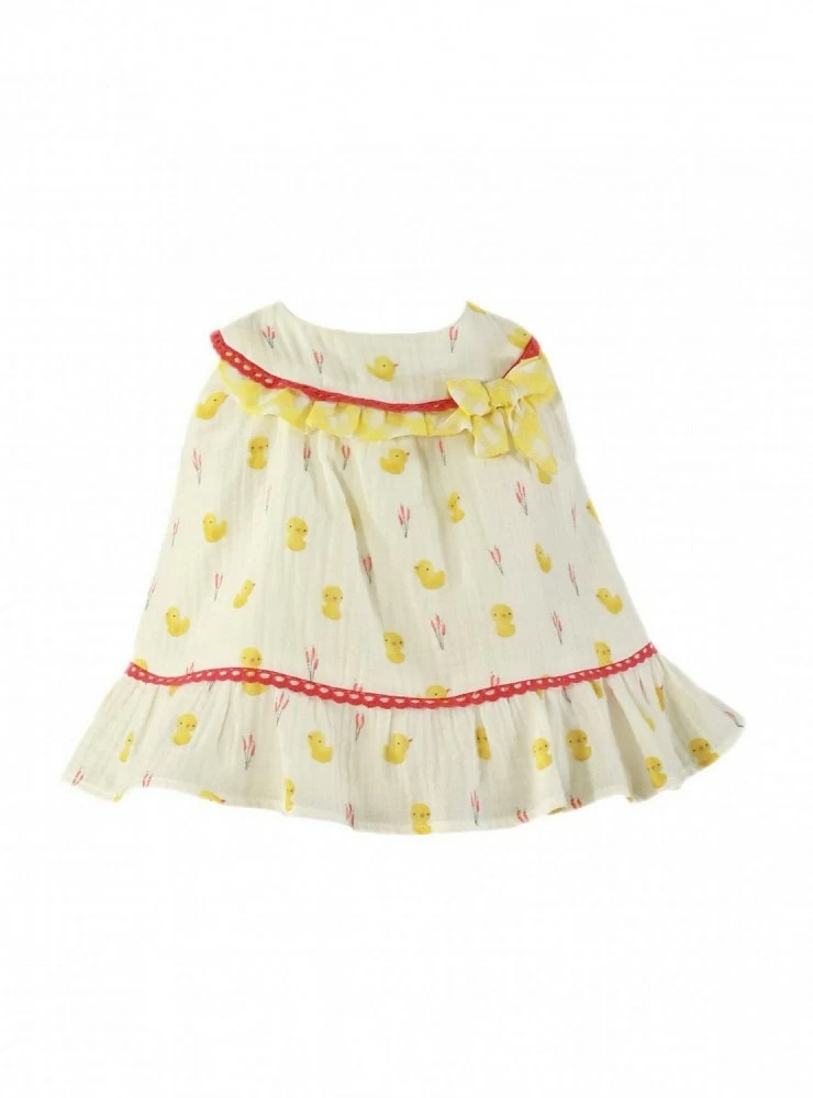 Vestido para bebé niña de Muselina. Colección Patitos