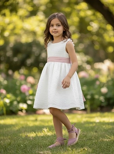 Vestido para ceremonia. Lazo de lino en dos colores
