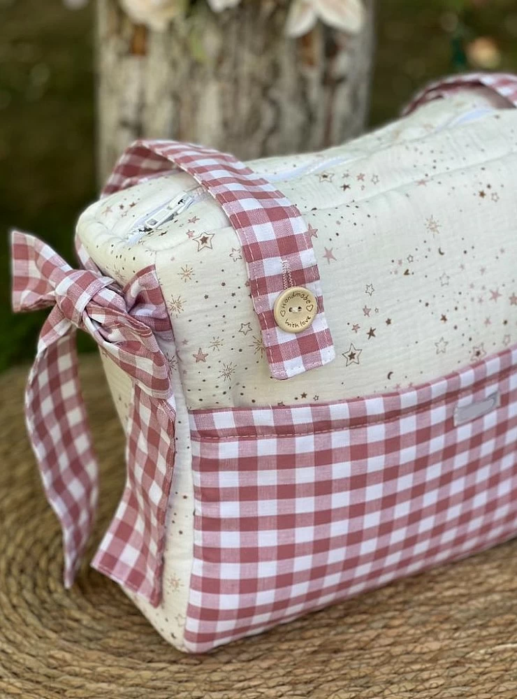 Vichy bread bag with dusty pink stars. Universal