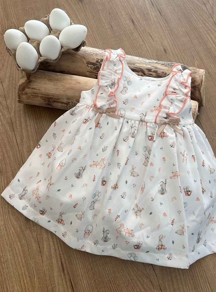 Viella dress with white background with bunnies