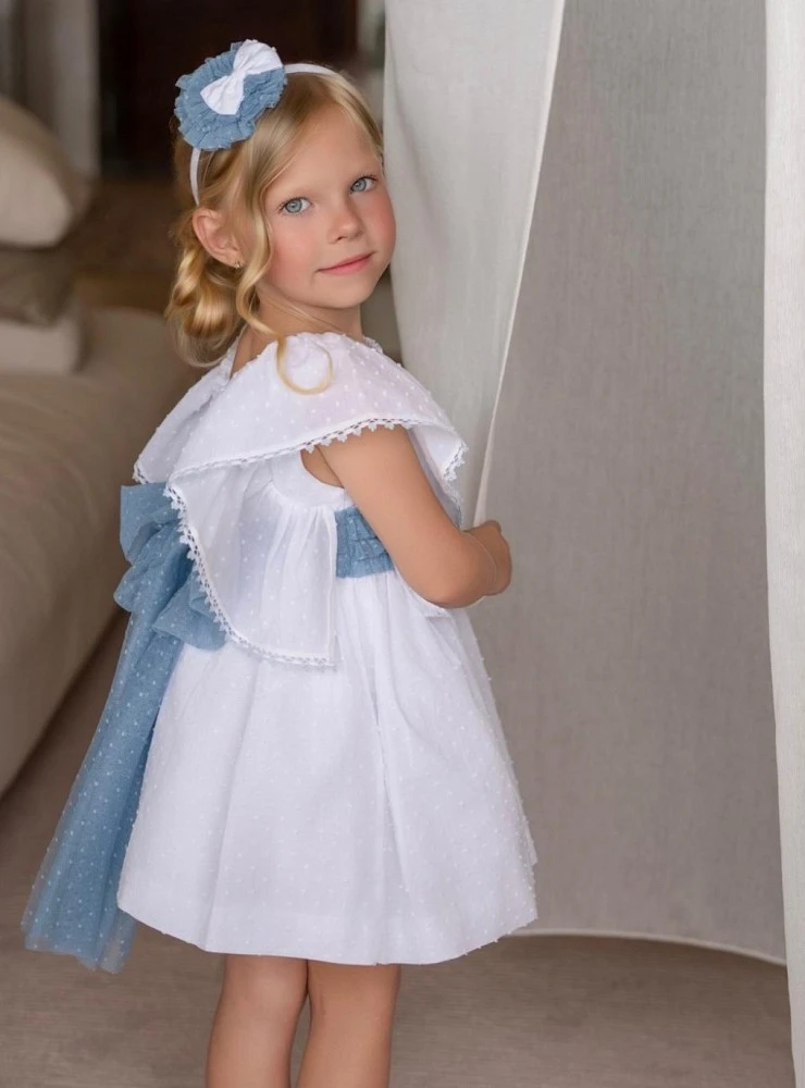 White and blue plumeti dress Bahia Collection