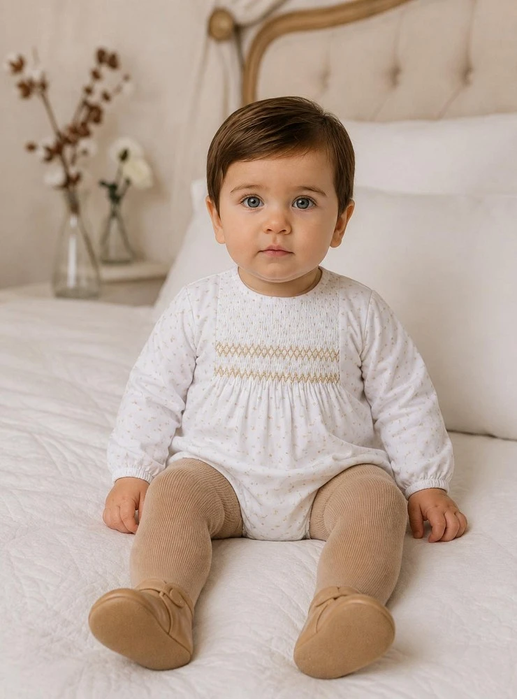 White and sand plumeti baby romper – Aire Collection