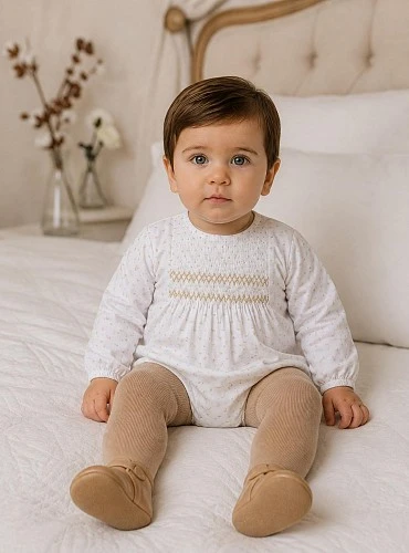 White and sand plumeti baby romper – Aire Collection