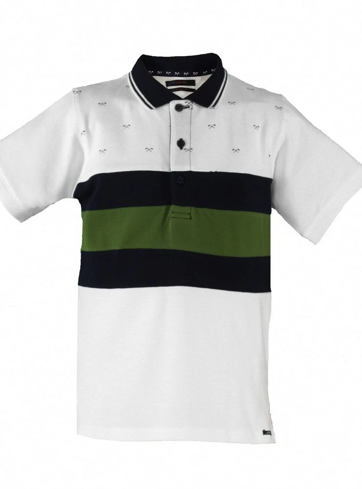 White boy polo shirt with navy and military green.