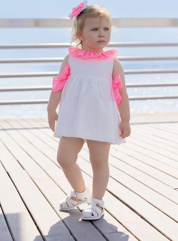 White dress with fluorescent pink gingham