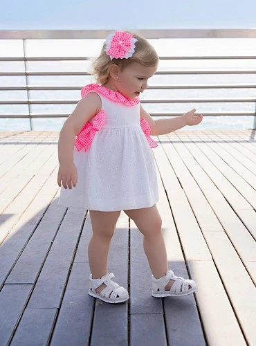 White dress with fluorescent pink gingham