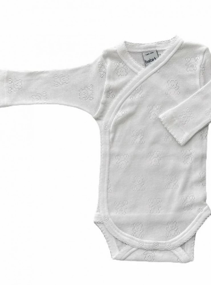 White long-sleeved bodysuit with openwork bears.