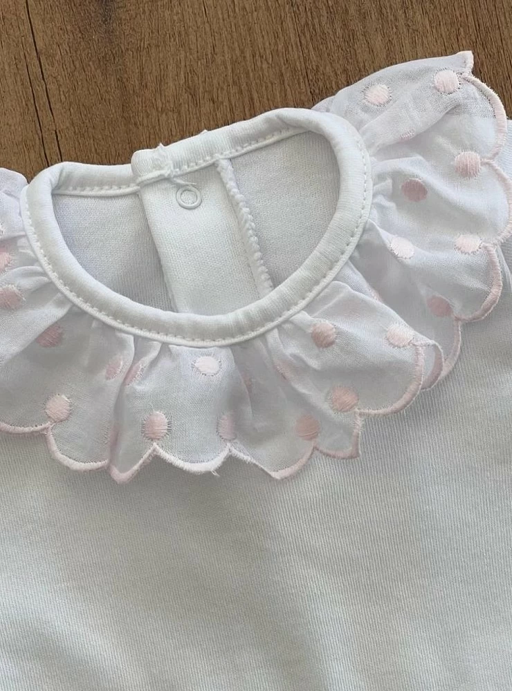 White outer body with pink or blue embroidery.