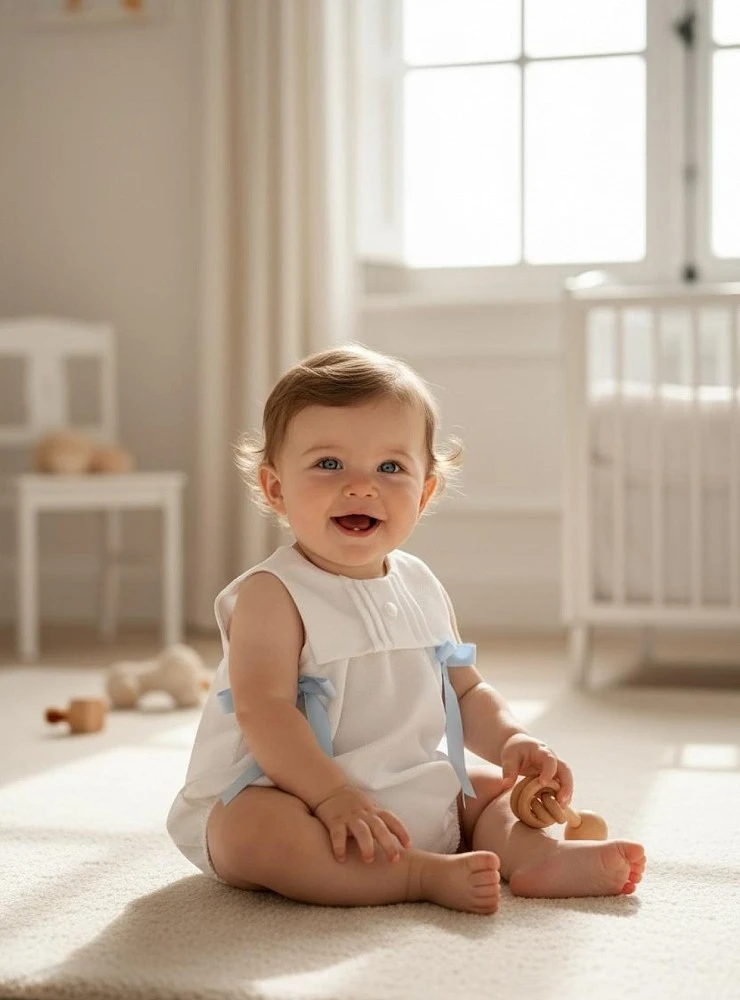 White piqué romper for boys. Montreal Collection