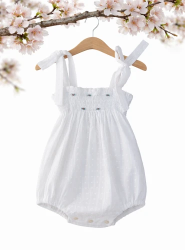 White polka dot romper with rococo flower