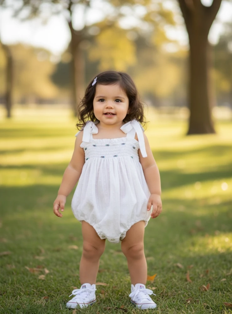 White polka dot romper with rococo flower