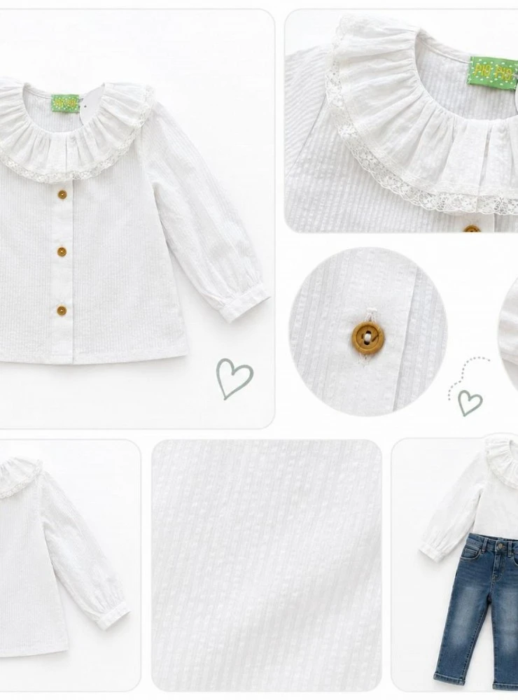 White striped shirt with ruffled collar for girls
