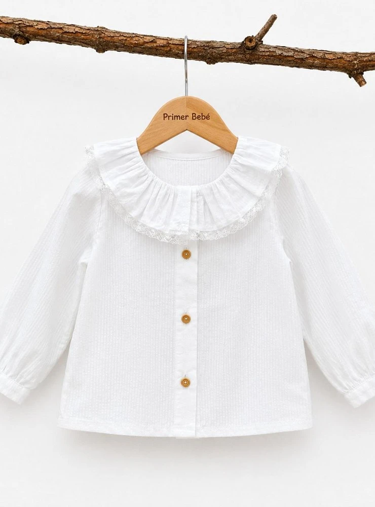 White striped shirt with ruffled collar for girls