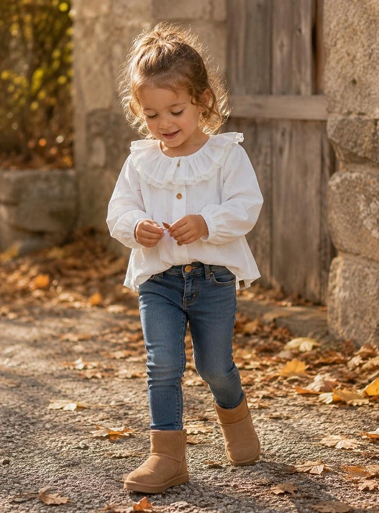 White striped shirt with ruffled collar for girls
