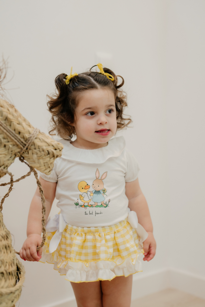 Camiseta y braguita para nina de Pio Pio Coleccion Vichy Amarillo Lacasitadeblanca.es