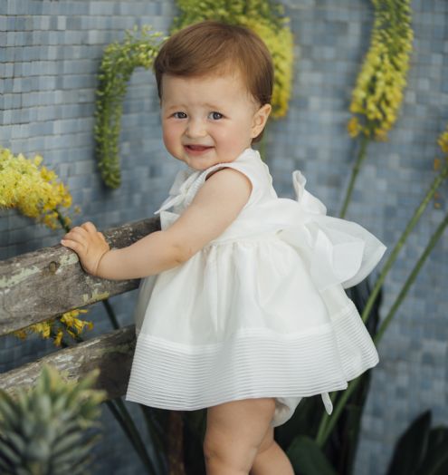 Vestido para bautizo o vestir de Organza beige clarito | Lacasitadeblanca.es